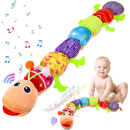 Mjuk Musikleksak för Bebisar, Caterpillar Plyschdjur med Knaster, Rassel & Musik och Mer, Nyfödda Sinnesleksaker Magetid Leksaker