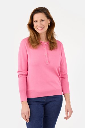 BRANDTEX - Strik Polo - Pink - Perleknapper