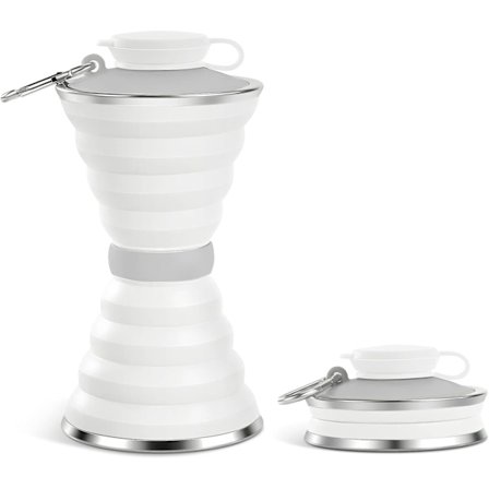 17oz Sammenleggbar Silikon Vannflaske - Bærbar Reisekopp med Spenne for Camping, Fotturer, Gym | BPA-fri, Lekkasjesikker (Hvit)