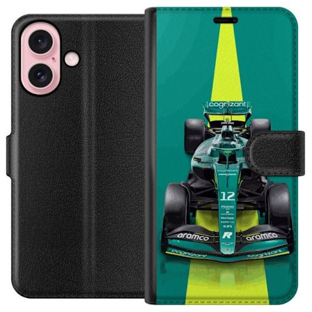 Kompatibelt Lommeboketui til Apple Apple iPhone 16 Aston Martin Formel 1-bil i grønt racingdesign med moderne studiofølelse