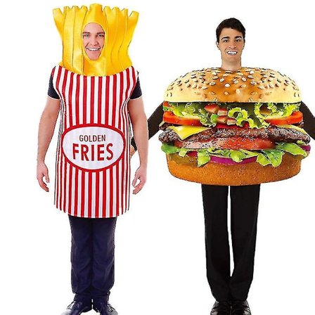 Unisex Par-Kostyme for Par - Pommes Frites & Cheeseburger Halloween Kostyme Festklær Karneval Zekai Cheeseburger