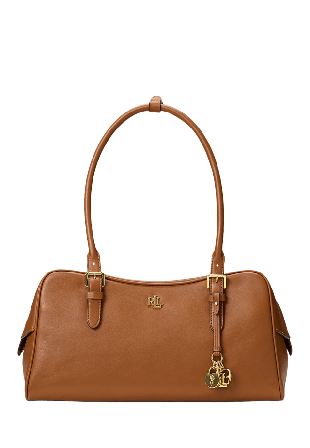 Lauren Ralph Leather Large Marcy Zip Satchel Handväskor Dam Brun ONESIZE