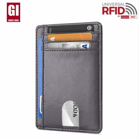 Ekte lær kortholder for menn RFID tyverisikker sveipekortholder med AirTag-hull for herrekortholder Dark gray
