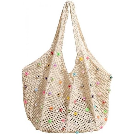 Skulderveske - For reise/på farten - Stor kapasitet - Heklet strandveske skulderveske