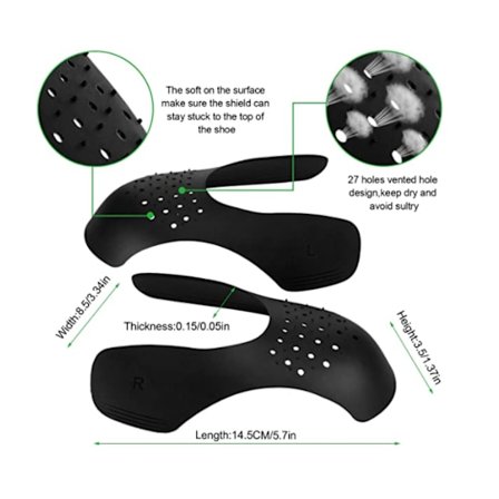 *2 par med svarte oversko, anti-rynkebeskyttende deksler, skoknuter, tynnere tåbeskyttelsesboks for å forhindre rynker i sportssko*