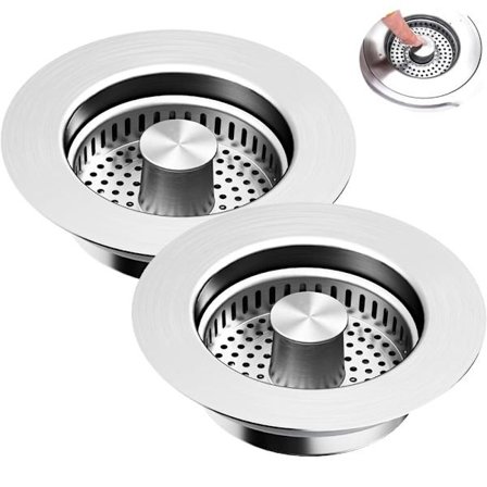 1/2-pakkaus 3-in-1 Siivilä/Pohjatulppa Korilla – Ruostumaton Teräs Allastulppa ja Siivilä Ruoantähteille_TF_TF