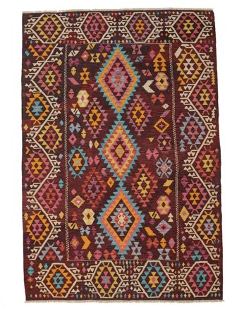 Oriental Kilim Afghan Old Style Rug 206X294 Black/Dark Red Wool, Afghanistan