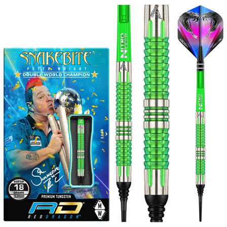 Red Dragon Darts Peter Wright Mamba 2 Soft Tip Darts 16g/20g Tungsten Steel-Tip Darts Professional Player Model Snakebite Green