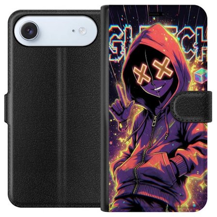 Kompatibelt Plånboksfodral till Apple Apple iPhone 17 Air Cyberpunk-inspirerad hoodie-karaktär med neon, glitch-effekter och mask, futuristisk digit