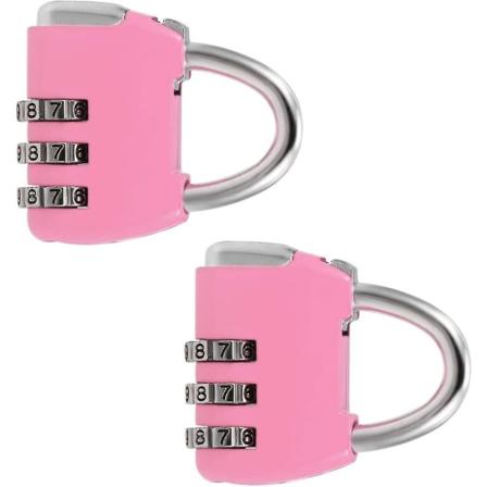 3-cifret kombinationshængelås, 4mm bøjlediameter, bagagelås pink 2-pak