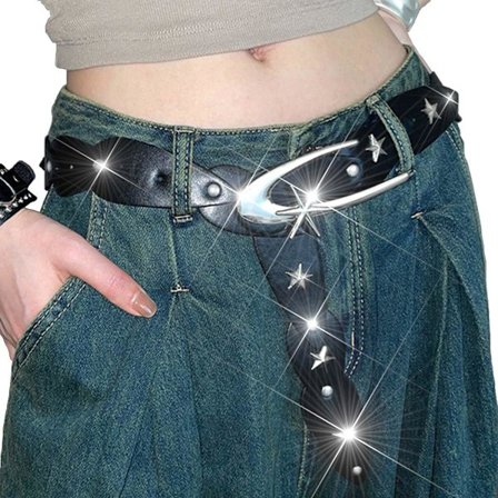 Tähtikuvioitu nahkavyö, musta, muodikas nahkavyö, säädettävät vyöt, Y2K-nahka-asusteet naisille