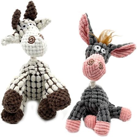 Plysj hundelegetøj med æselform - Holdbart hundelegetøj til tygning til små, mellemstore og store hunde - Reducerer separationsangst - Pakke med 2