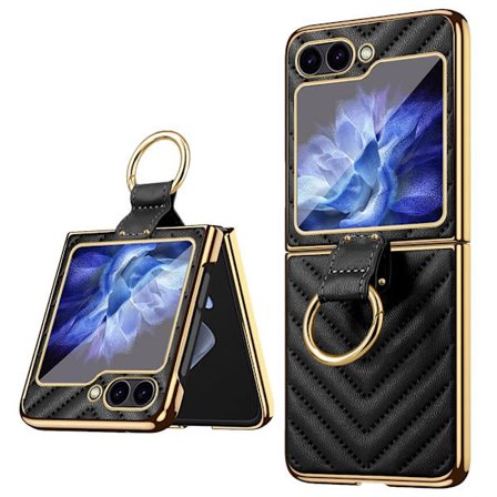 SKALO Samsung Z Flip7 FE Gold Edge Ring Cover - Sort