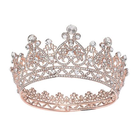 Rosaguld Krona Kagedekoration Strass Prinsesse Tiara til Kvinder og Piger Krondekoration til Bryllup