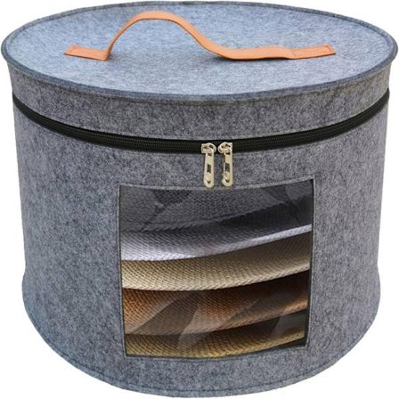 Hat Storage Box, Portable Felt Organizing Bin, Foldable Round Travel Hat Container with Large Capacity and Dustproof Lid