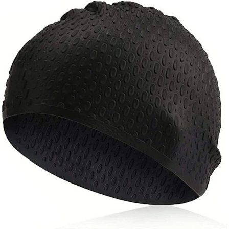 Traling Svømmehette Voksen, Silikon Svømmehette For Menn Og Kvinner Langt Hår, Vintage Retro Stil Badehette, Hold Håret Tørt Svart 1stk