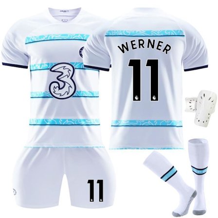 22-23 Chelsea udebane nr. 10 Pulisic 9 Aubameyang 7 Kante 19 Mount hvid fodbolduniform