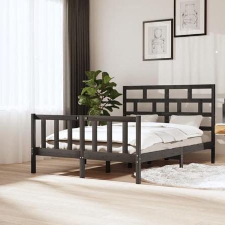 Vidaxl Sängram Grå Massiv Furu 140x200 Cm Grå