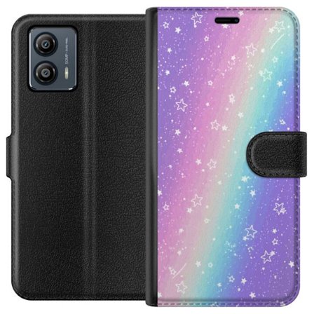 Kompatibel Tegnebogsetui til Motorola Moto G53 Rainbow-farvet pastelbaggrund med hvide stjerner og glitrende prikker i blød overgang