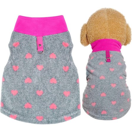 Varm fleecehundjakke med kobbelring for små valper XL Grå - Myk vintergenser for kjæledyr - Kompatibel med julefest