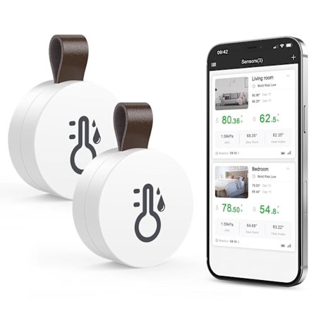 2 stk. Trådløst Termometer Hygrometer, Mini Bluetooth 5.0 Fugtighedssensor med Dataeksport & Alarmer til iOS Android