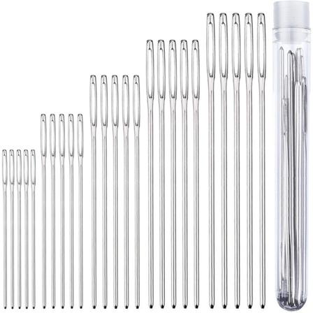 Nålar fem storlekar 14, 16, 18, 20, 24 - Trubbiga nålar med stort öga 25 st för korsstygn och mer (Silver-25st)