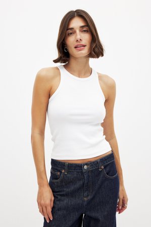 NA-KD Basic - Ribbet tanktop - Basic topper - Hvit - XXL