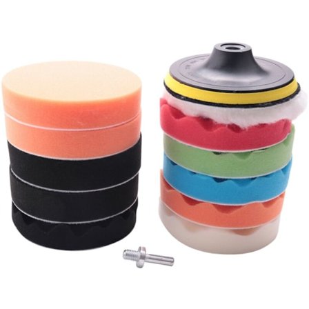 5 Tommer Polerings- og Buffingpuder Sæt til Bilpolering og Buffing med Vokspakke 12 stk. + M10 Boradapter Sæt