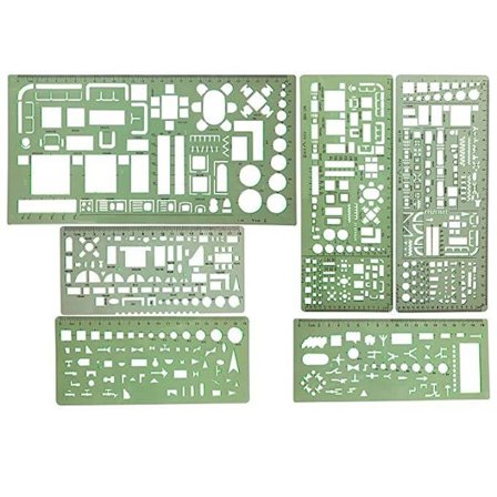 Arkitektoniske tegne skabeloner, 6 stk. sæt, gennemsigtig grøn Mea