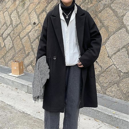 Muodikas trenssi miesten villakangastakki talvella lämmin yksivärinen pitkä trenssitakki yksinappinen business casual -päällystakki miesten katumuoti