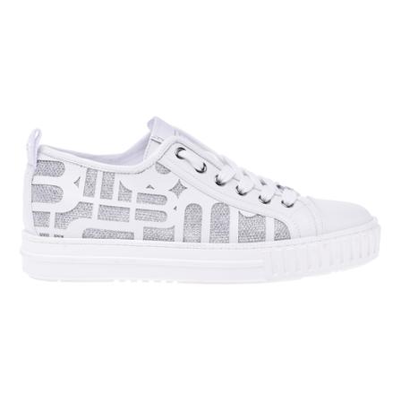 Baldinini Low-top trainers in white leather and glitter fabric , Wit , Dames , Maat: 37 EU Sneakers