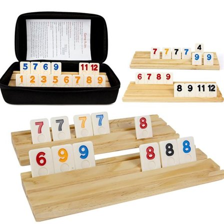 Rummikub-salongipeli jopa 6 pelaajalle - puupaloilla ja säilytyslaukulla varustettuna