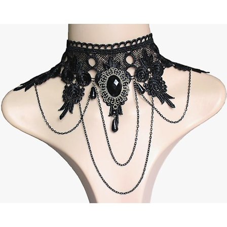 Party Queen Jewel Bred Hals Svart Blonder Halskjede Punk Kjole Tilbehør Falsk Krage