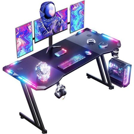 HLONONE 160 × 60 cm LED Gamingbord, Ergonomisk Gaming Skrivebord i Kulfiber, Sort