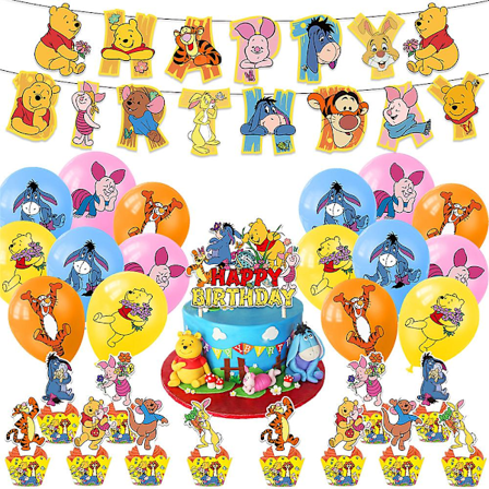 (Spesialtilbud) Ole Brumm Festutstyr Dekorasjoner Ballonger Banner Kaketopp Cupcake Toppers Sett Gaver (FMY)