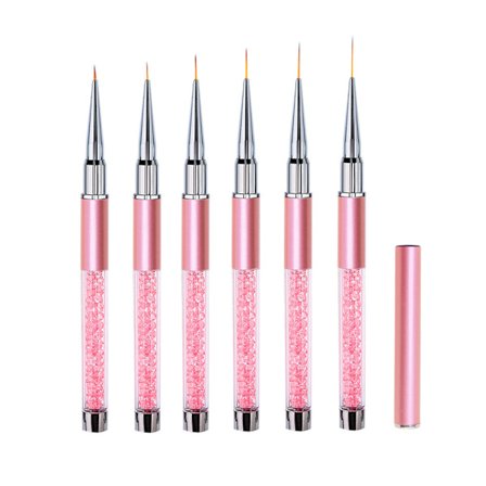 5 ST Nagelkonst Liner Penslar Långt Set med Lock och Diamant Handtag 7/9/11/15/20mm Rosa