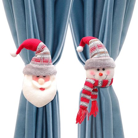 2-pack julgardinuppsättningar tomte snögubbe gardin spänne
