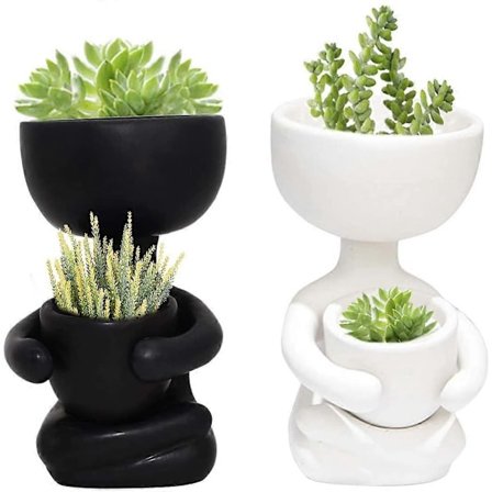 Keraaminen mehikasvien ruukku, luova ihmisen muotoinen pieni kaktusruukku, kukkaruukku, minikasvi-istutuslaatikko työpöydälle, kodin sisustus (