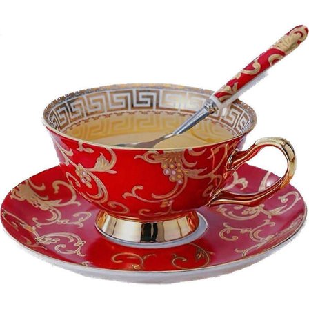 YBK Tech Benporslin Kopp & Fat Set i Europeisk Stil, Keramisk Te- och Kaffekopp för Hemmakök Bröllop (Leopardmönster)