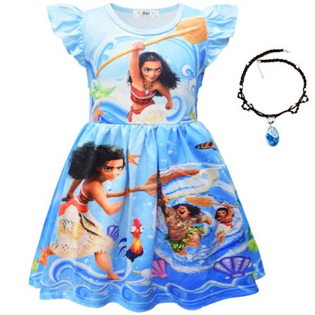 Jenter Kostyme Barn Vaiana Prinsesse Kjole Klær Halskjede