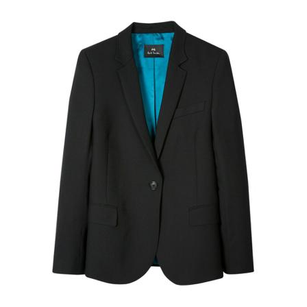 PS By Paul Smith Wool-Hopsack Blazer With UFO Print Lining Sort, Dame