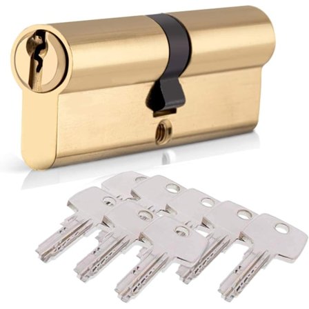 Cylinderlås 40/40 (80mm), HOMEK Dobbelt Cylinder Dørlås Europæisk Cylinder med 8 Nøgler, Messing Finish, Stødsikker Anti-Bor Anti-Pick Dørlås
