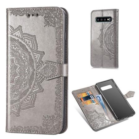 Mandala läder Samsung Galaxy S10 Plus fodral - Silver/Grå Silvergrå