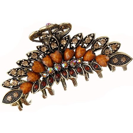 Dame Retro Blomster Hårklemme Vintage Legering Rhinestone Skridsikker Hårkæbe Klemmer Hårnål Stor Håropsætning Grip Bade Tilbehør Brun[SL]