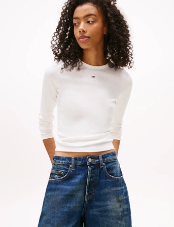 Tommy Jeans Tjw Slim Essential Rib Ls - White - XL