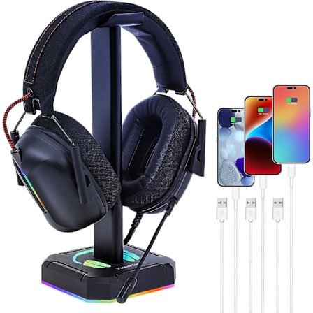Rosa hodetelefonstativlys Gaming Headset Holder med 3 USB-port for lading eller tilkobling av headset