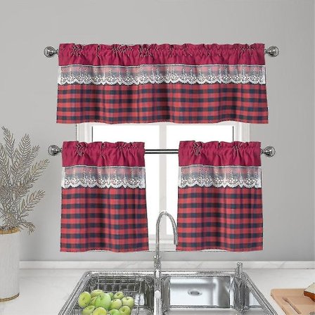 Köksgardiner Dekor Fönstergardin Lyx Cafe Valance Topper Draperier Vinröd Vinröd 74cmx61cm
