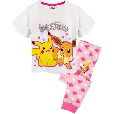 Pokemon Girls Besties Lång Pyjamas Set 7-8 År Vit/Rosa/Silver