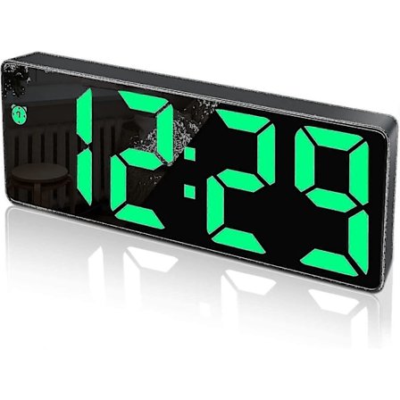 Digitalt vækkeur, stort LED-display, spejlur, snooze-funktion og justerbar lysstyrke USB-stik vækkeur (LGL)