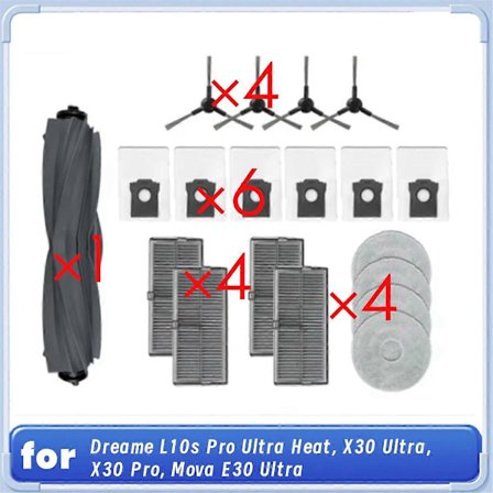 19 st delar för Dreame L10s Pro Ultra Heat/X30 Ultra/X30 Pro/Mova E30 Ultra robotdammsugare